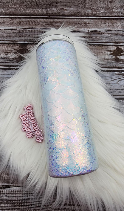 11 White opal mermaid tumbler, Mixed media Tumbler Personalized Tumbler, customized tumblers, Gifts for her, 20oz tumbler