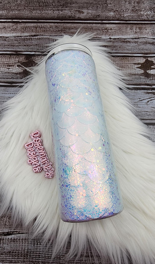 11 White opal mermaid tumbler, Mixed media Tumbler Personalized Tumbler, customized tumblers, Gifts for her, 20oz tumbler