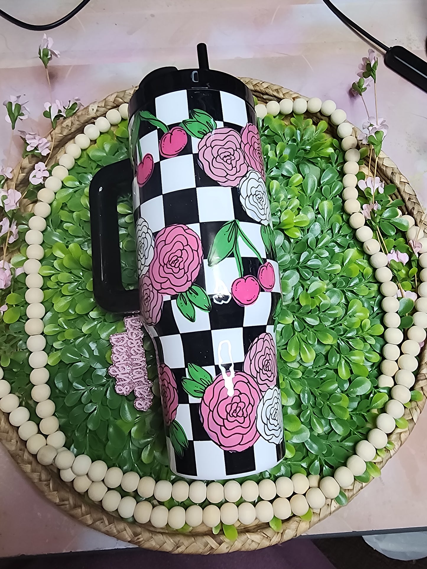 3- 40 oz Pink Floral with Cherries