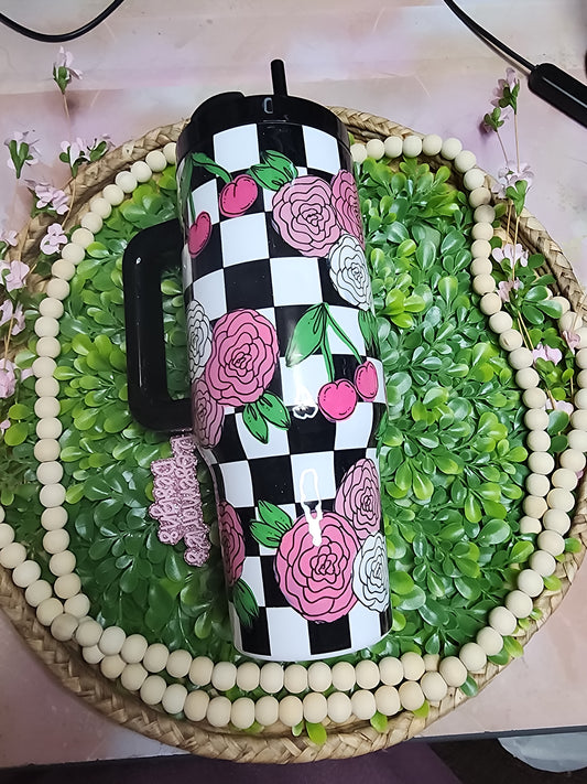 3- 40 oz Pink Floral with Cherries