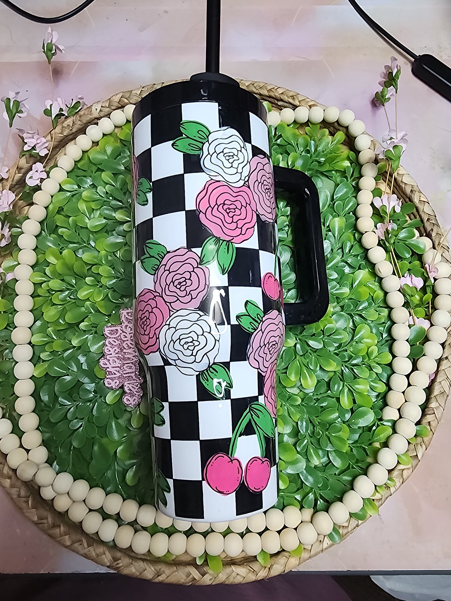 3- 40 oz Pink Floral with Cherries